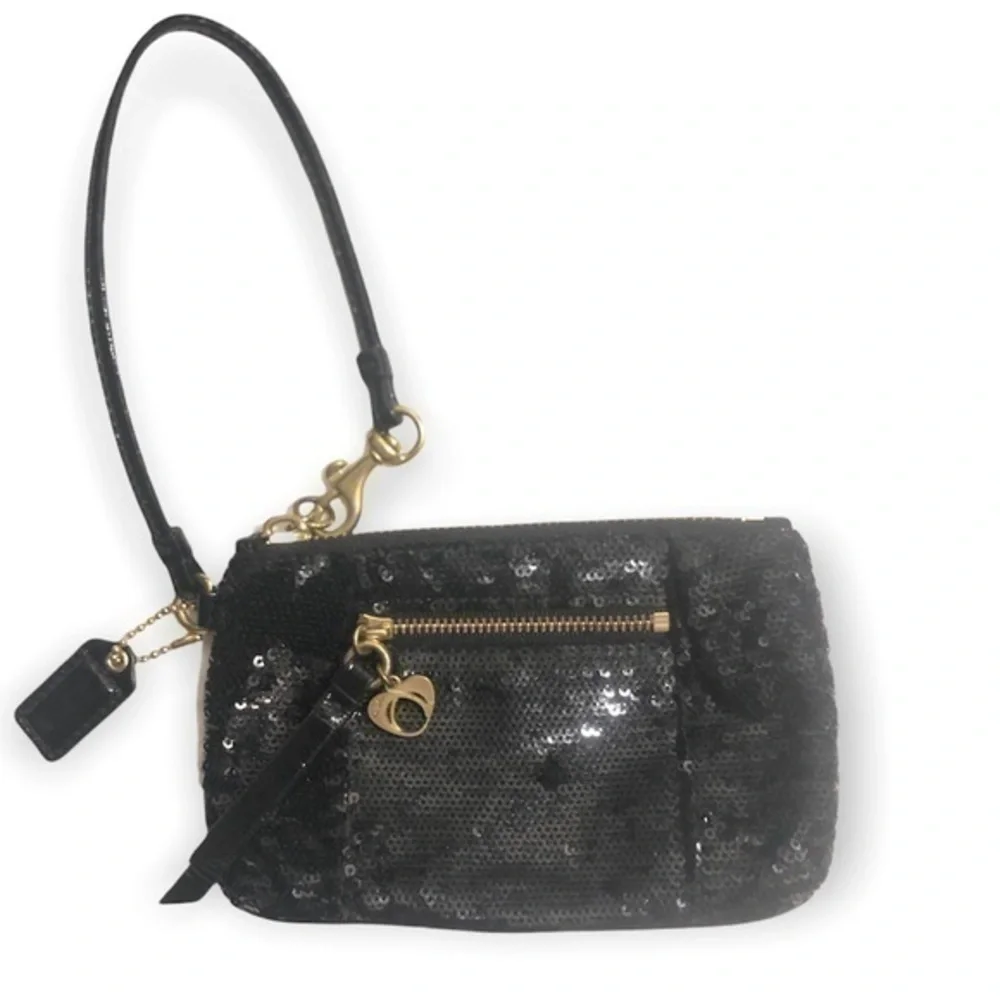 Coach vintage y2k poppy sequined black wristlet mini bag evening